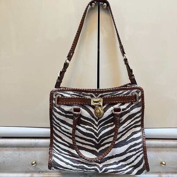 Michael Kors Hamilton Whipped Tiger Animal Print Canvas Brown Hand Shoulder Bag - Picture 2 of 12
